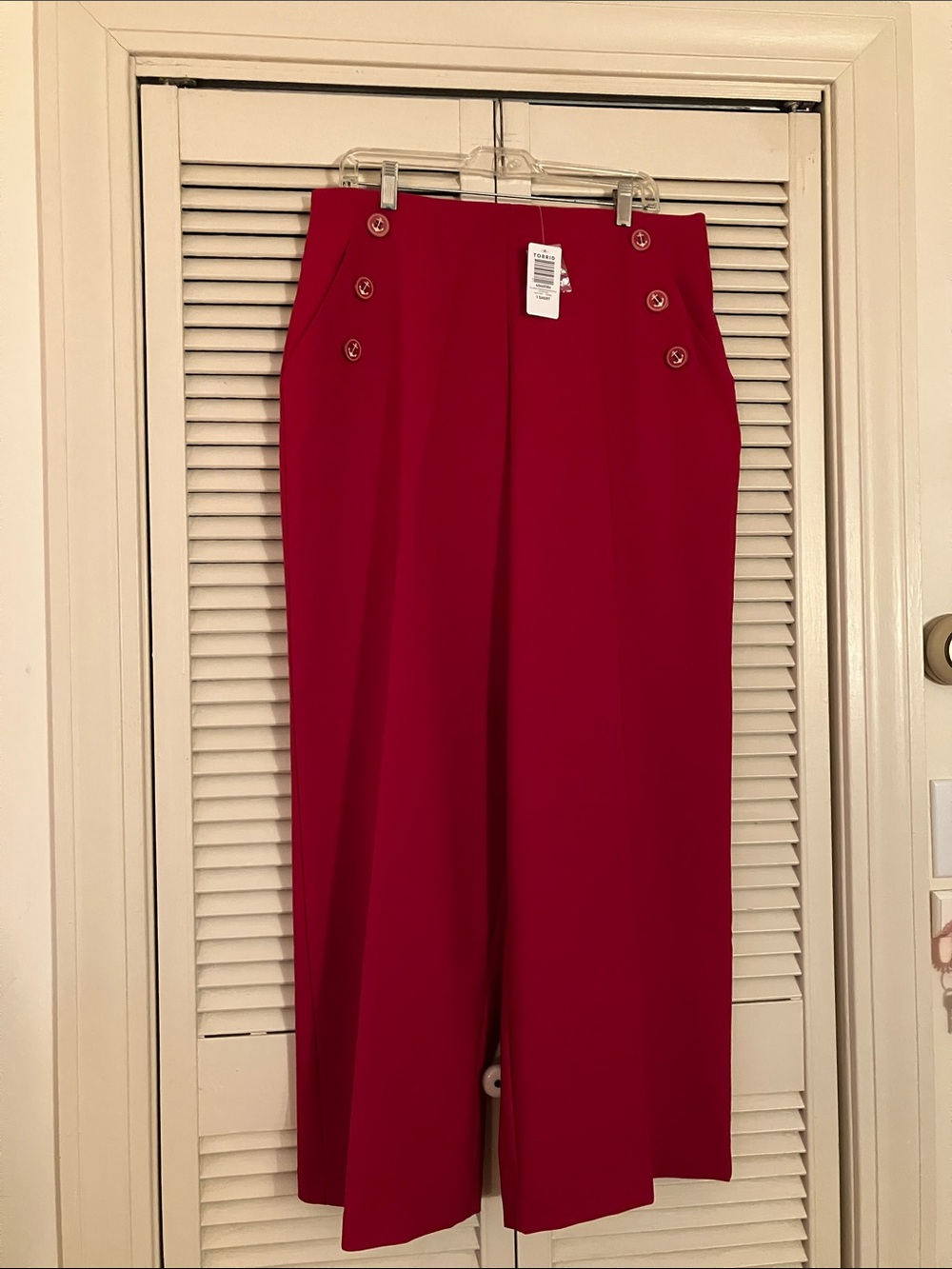 Pull on size 1S (14-16) Red Wide Leg High Rise retro chic nautical pants